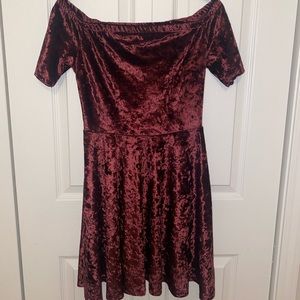 Velvet red off the shoulder mini dress